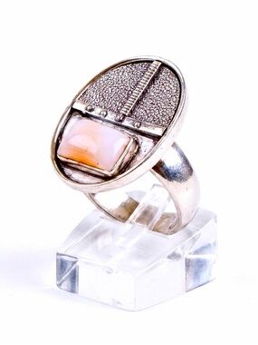 New Artisan Pink Opal Gemstone 925 Sterling Silver Tribal Shield Ring Size: 7.25